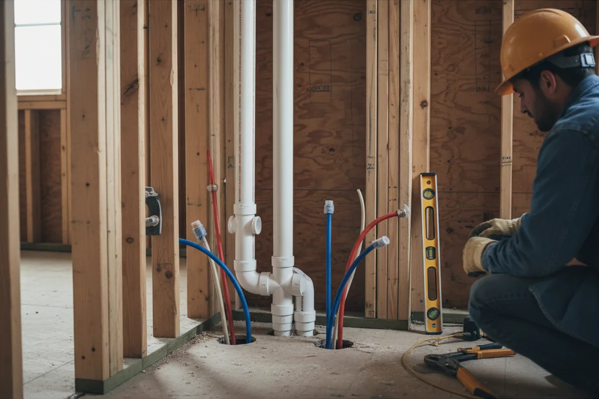 Drain and supply rough-in during Sump Pump Repair in Englewood Cliffs